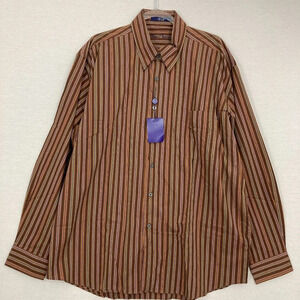 New Alan Flusser Brown Striped Cotton Classic Fit Long Sleeve Button Down XL